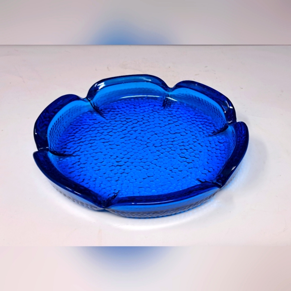 Vintage Blenko? Sapphire Blue Lotus Ashtray